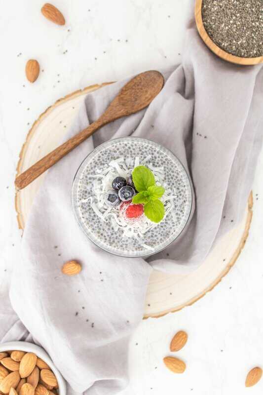 chia seed pudding with fresh berries in jar