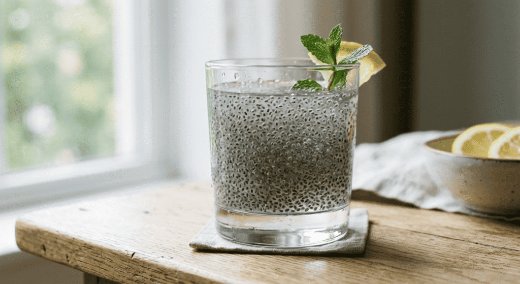 chia seed water for weight loss in a glass with lemon