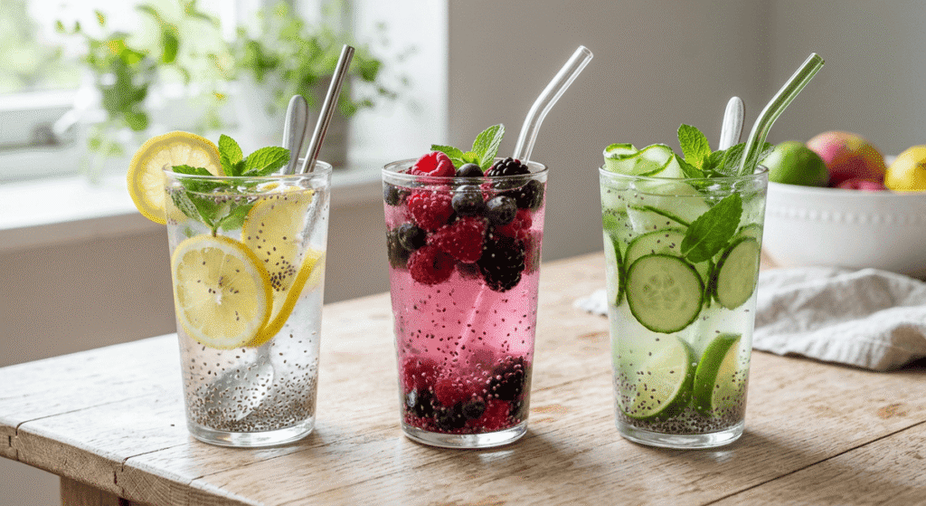 chia seed water variations with fruits