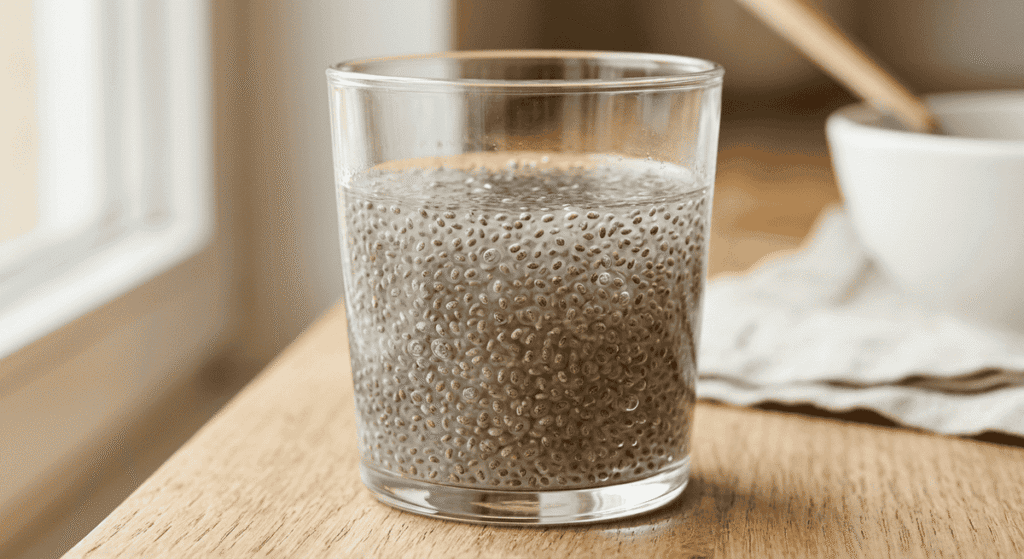 chia seeds in water forming gel texture